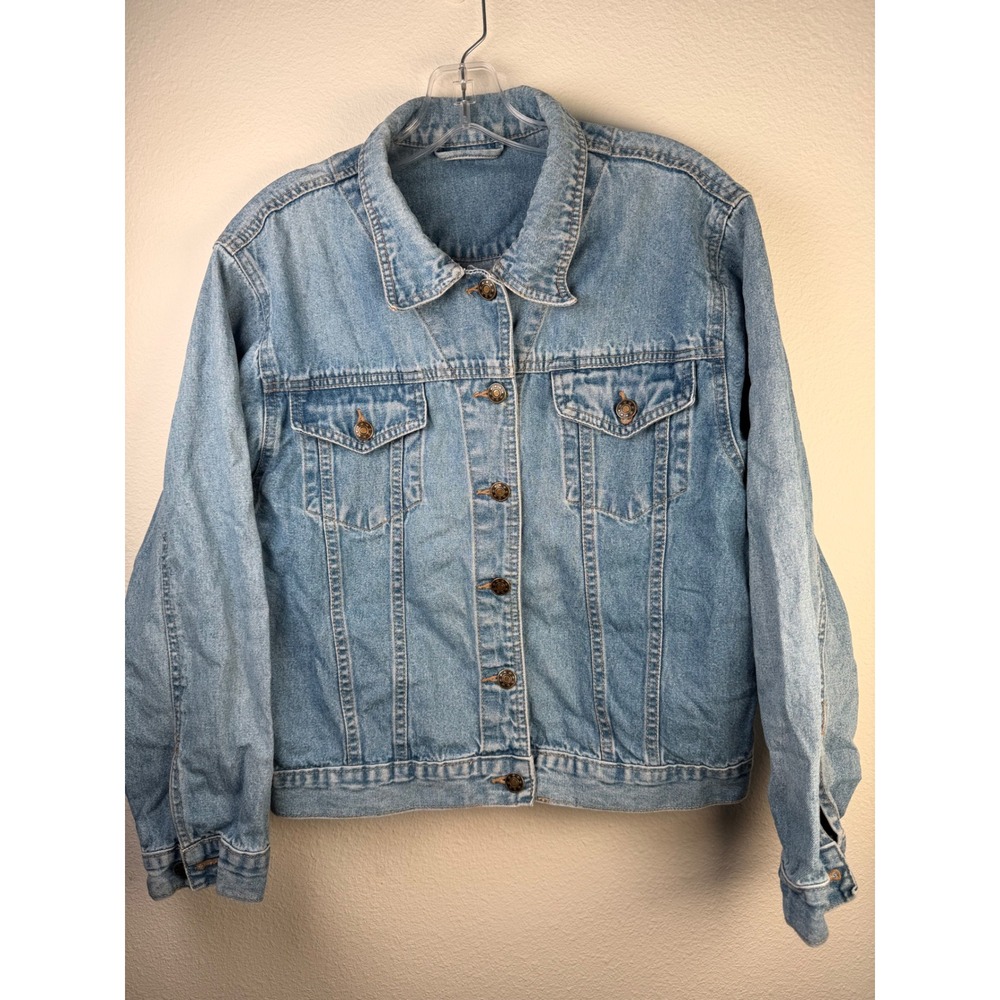 Vintage Light Wash Denim Trucker Jacket Cotton Blue Button Up Size L